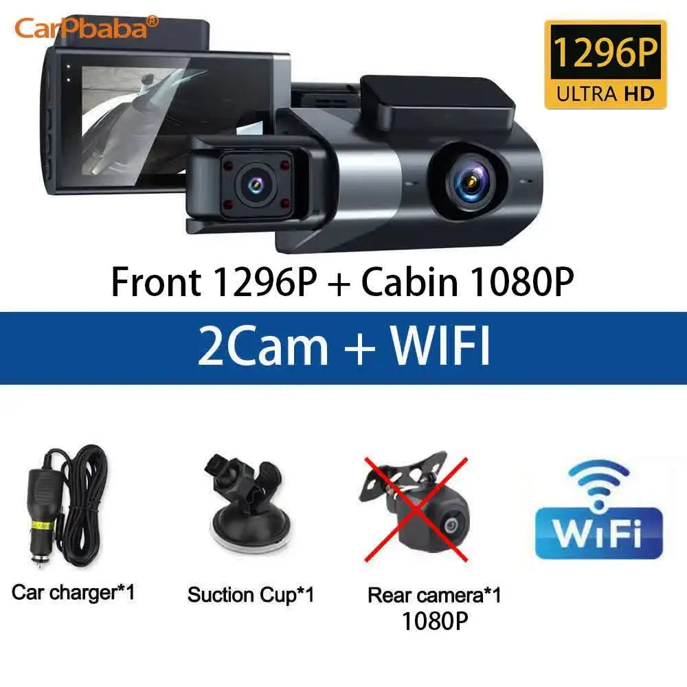 1296P DVR 2/3-Channel Front Inside Rear View Camera GPS WIFI Black Box Dash Cam For Cars Video Recorder Vehicle Car Accessories