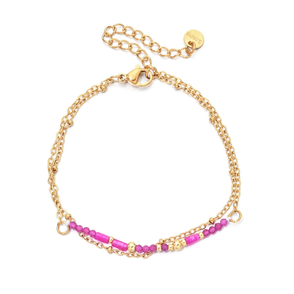 Thin Boho 18K Gold PVD Plated Stainless Steel Chain Bracelets for Women Charm Lapis Lazuli Turquoise Natural Stone Jewelry Gift