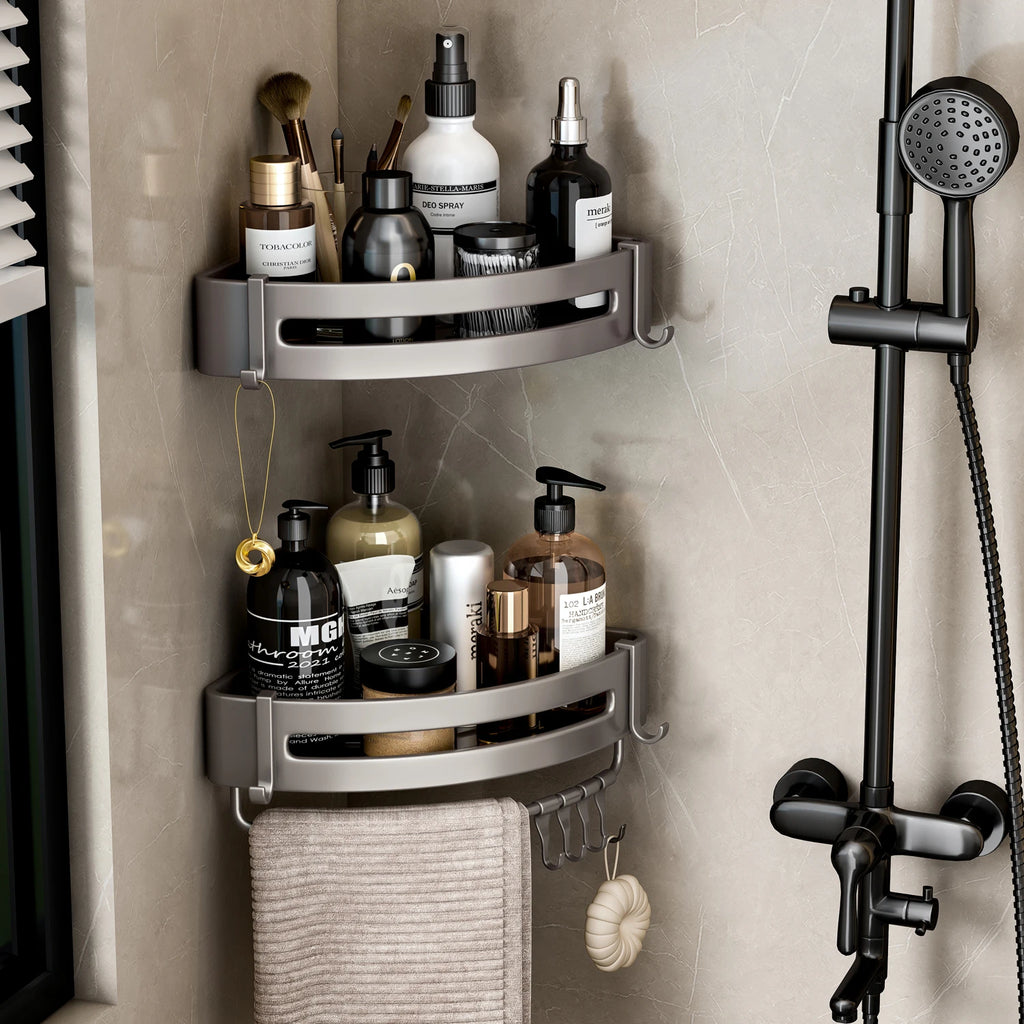 Rust-free Bathroom Corner Shelf Rack – Wall Mounted Non-Drill Shower Storage Organizer