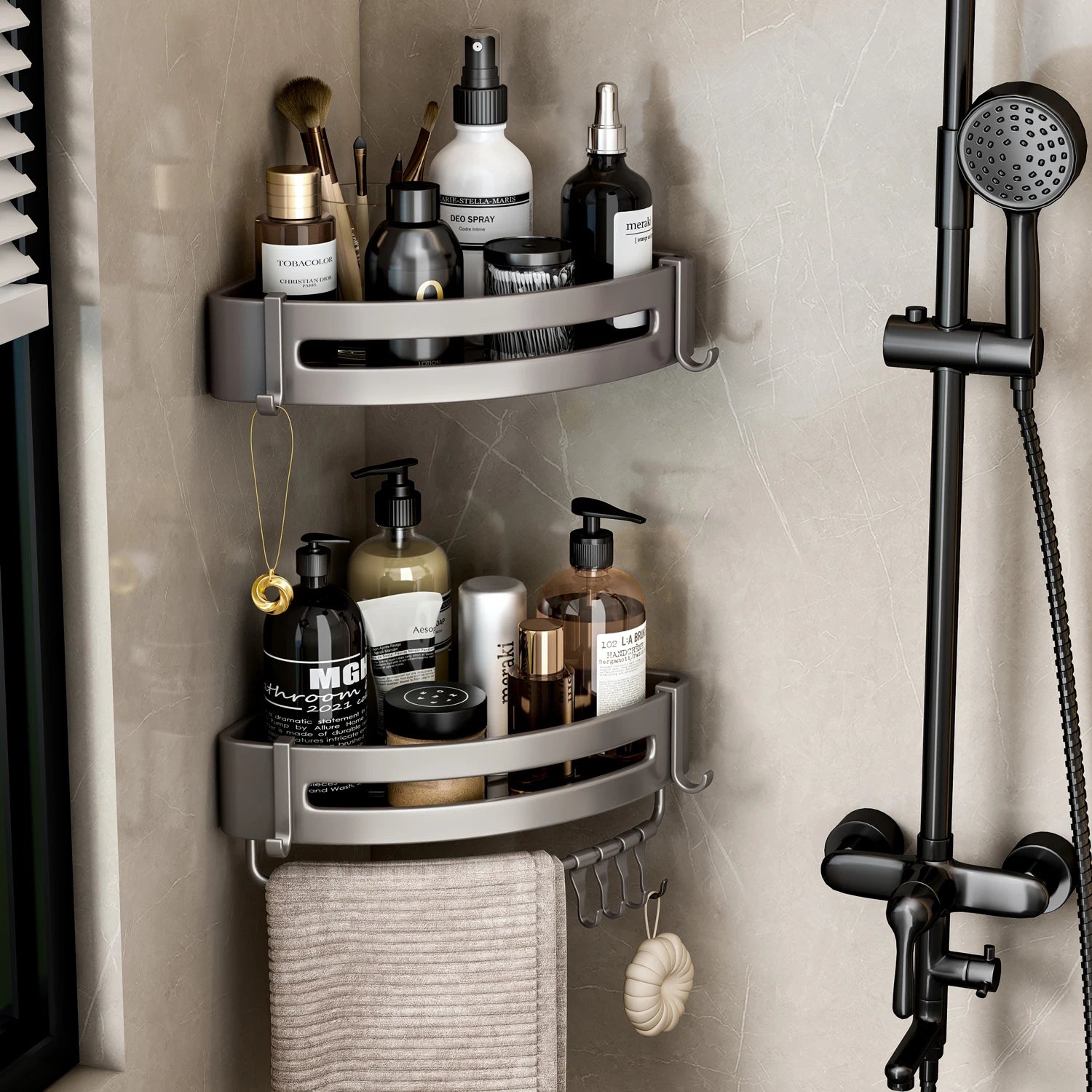 Rust-free Bathroom Corner Shelf Rack – Wall Mounted Non-Drill Shower Storage Organizer