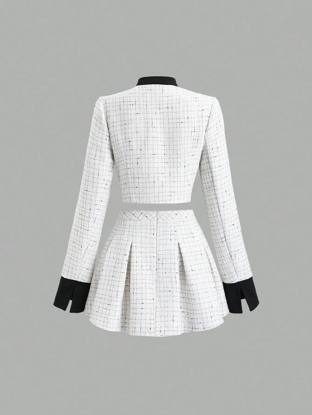 Women's Tweed Suit  Set; Long Sleeve Jacket & Pleated Skirt