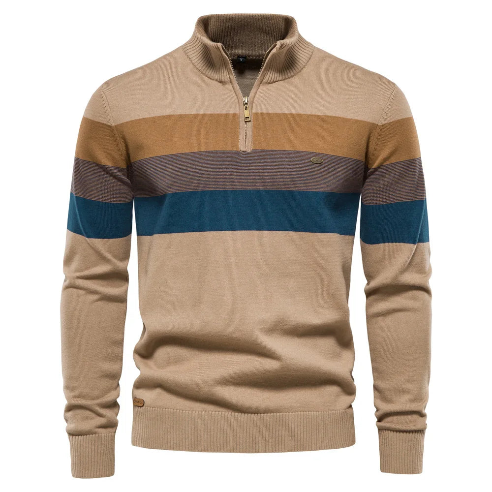 Men Sweaters Knitwear New Autumn Male Half High Collar Color Matching Stripe Sweaters Men Business Casual High quality Pullovers