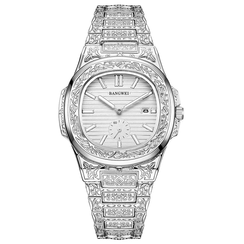BANGWEI Men's Watch Classic Business Men Wristwatch Square Dial Date Waterproof Male's Quartz Watch Luminous Clock Reloj Hombre