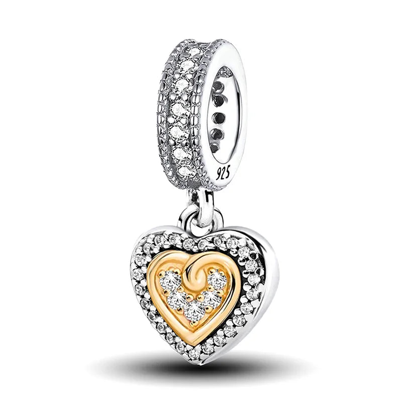 925 Silver Plated Cute Love Heart Firefly Golden Series Charms Bead Diy Bracelet Necklace Making Gift Of High Quality Jewelry