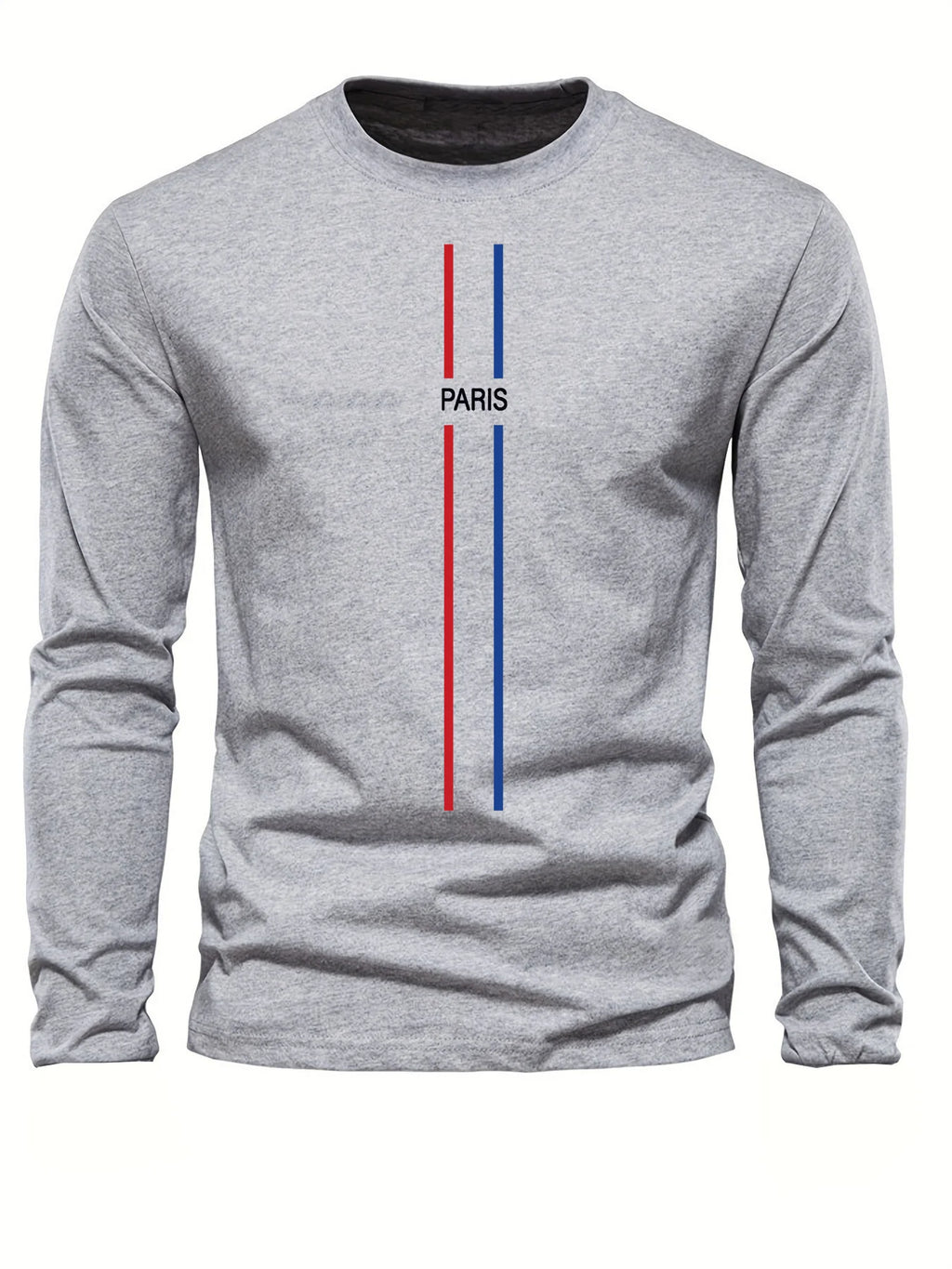 100% pure cotton men's long sleeved round neck loose casual Paris pattern printed spring and autumn versatile T-shirt top