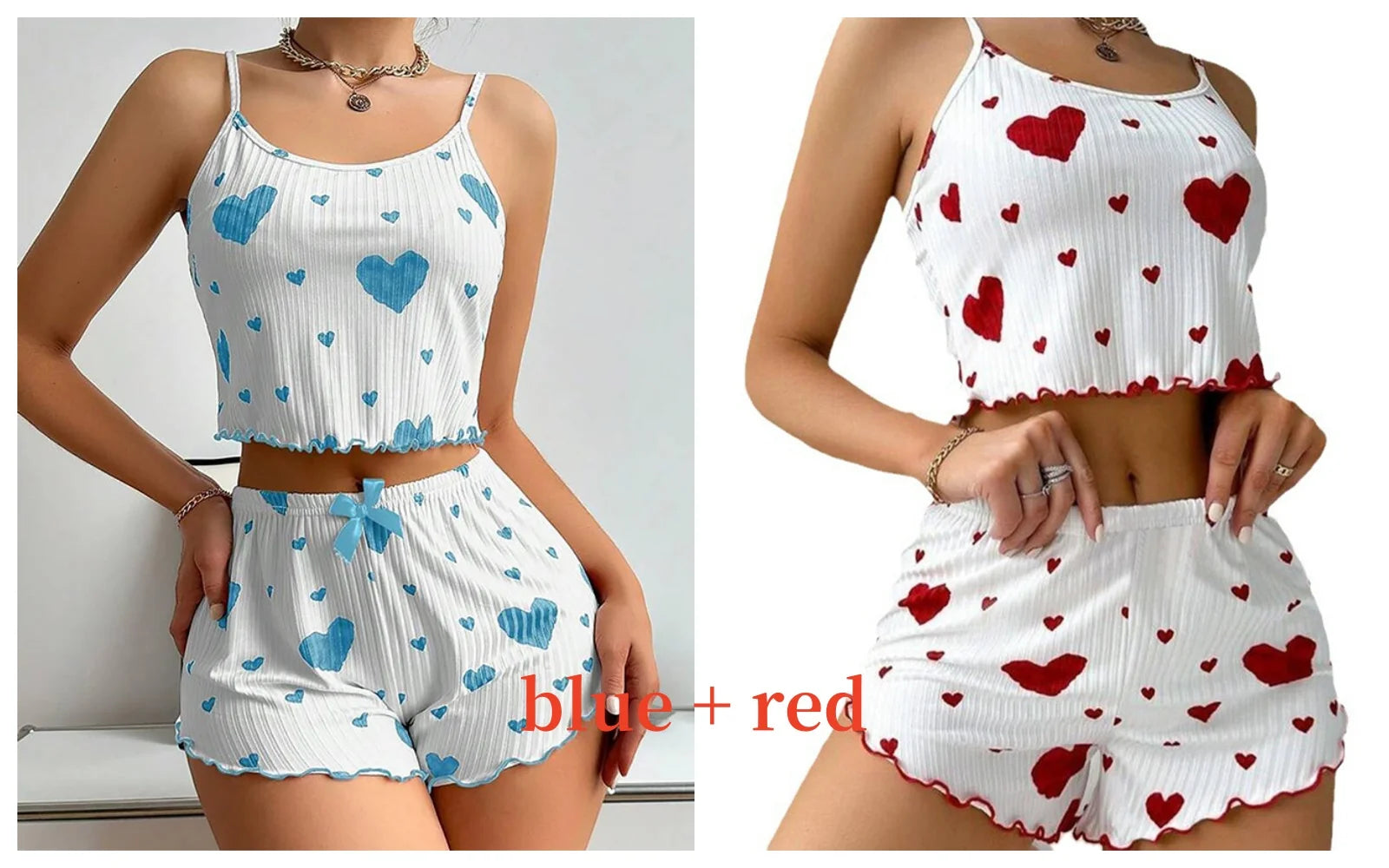 Women's Heart Print Pajama Shorts Set