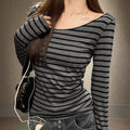 Women's Striped Long Sleeve Y2K Top