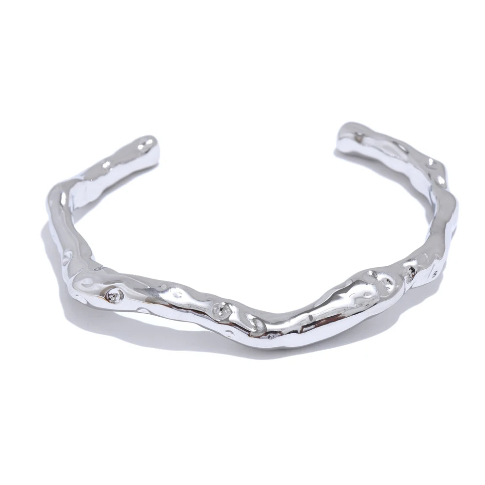 Yhpup 64mm Minimalist Stainless Steel Metal Hammer Cuff Wrist Bracelet Bangle High Quality Rust Proof Personalized Jewelry Gift