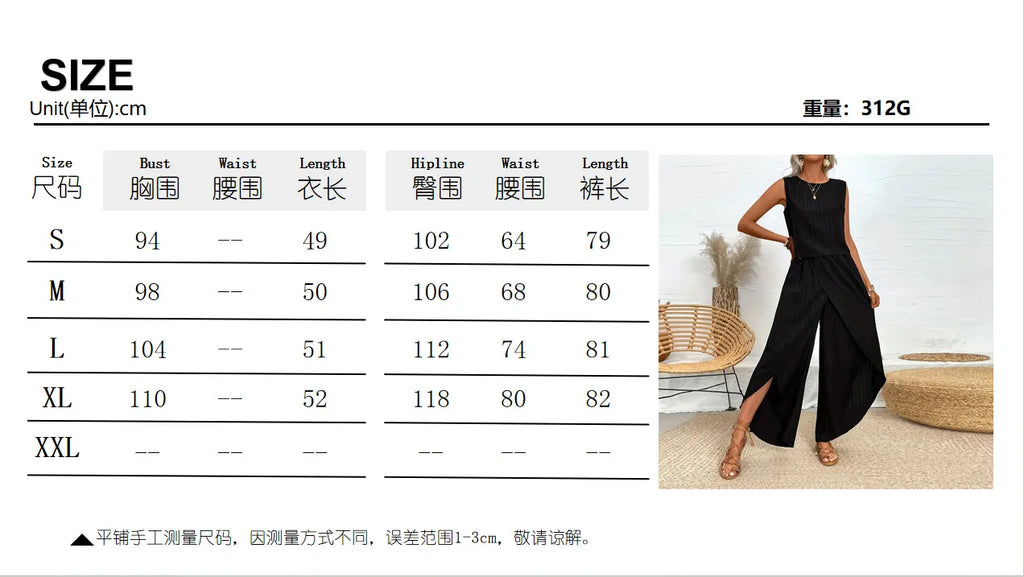 Women's Sleeveless Crewneck Top & Wide Leg Pants Set