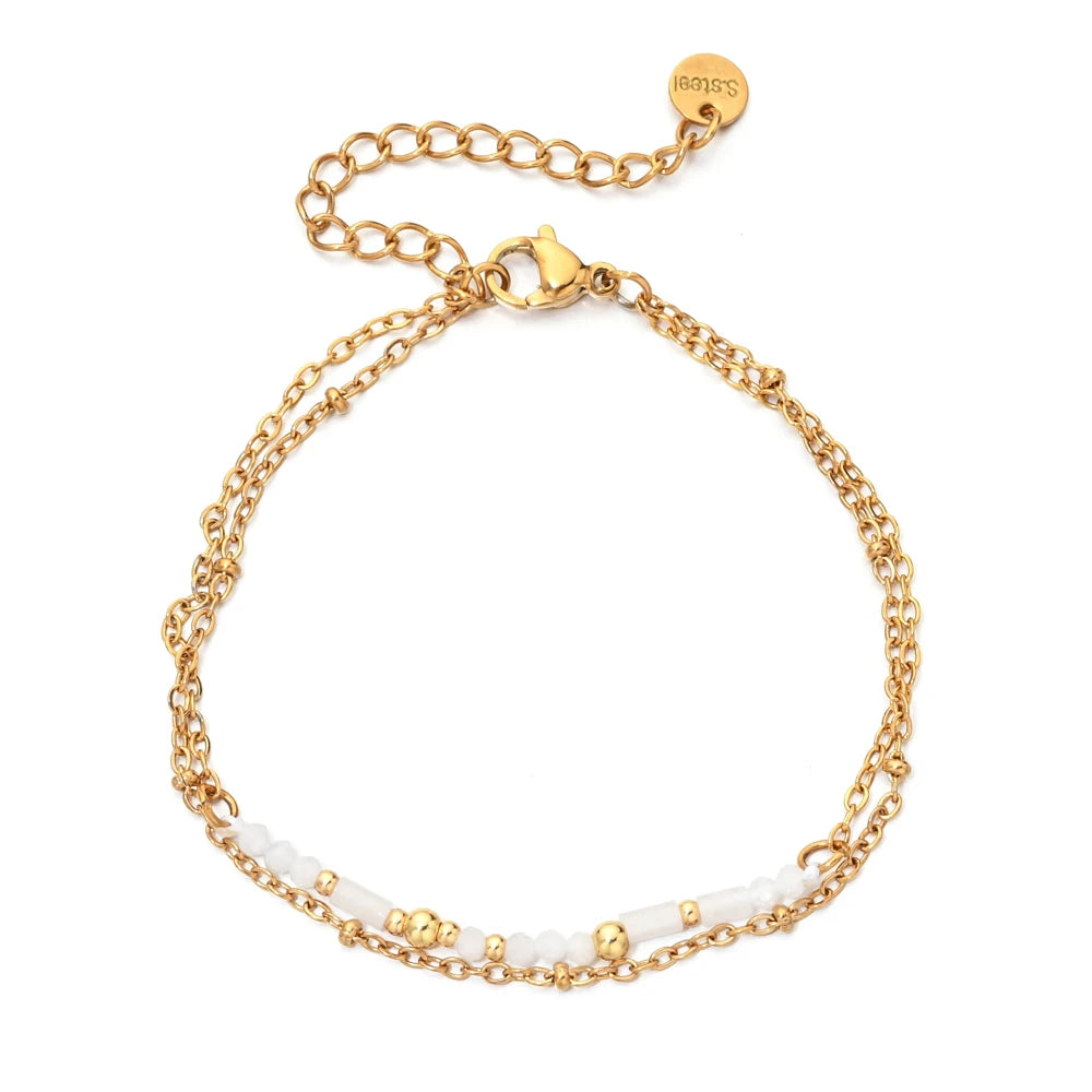 Thin Boho 18K Gold PVD Plated Stainless Steel Chain Bracelets for Women Charm Lapis Lazuli Turquoise Natural Stone Jewelry Gift