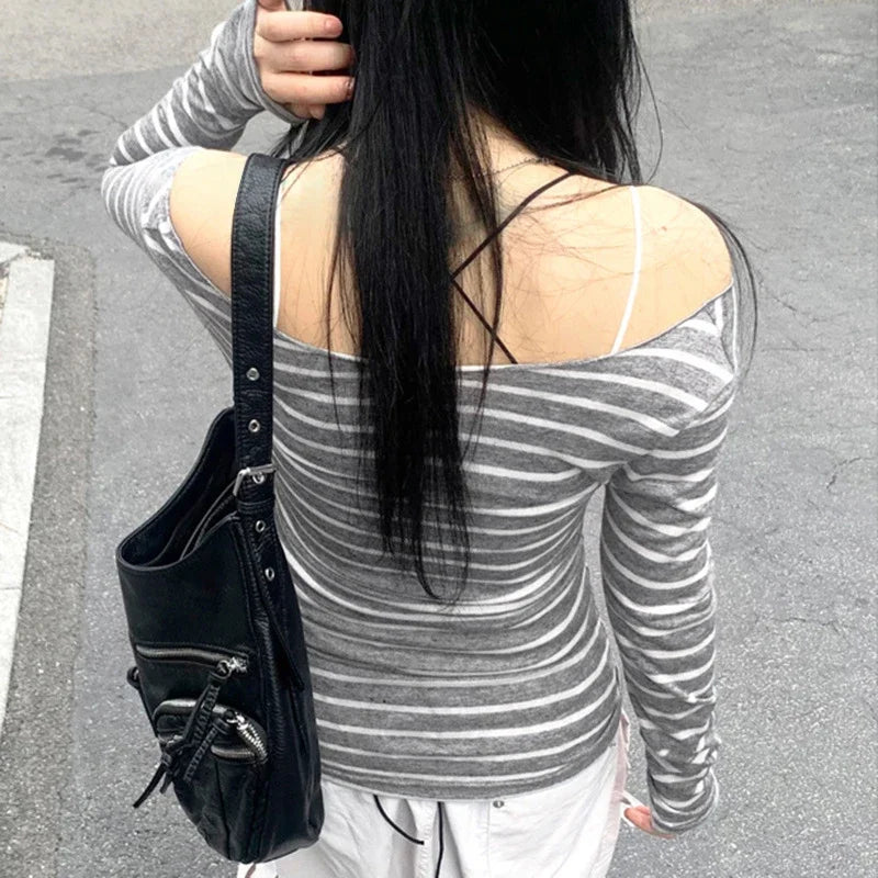 Women's Striped Long Sleeve Y2K Top