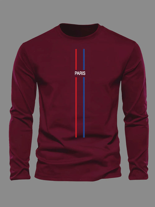 100% pure cotton men's long sleeved round neck loose casual Paris pattern printed spring and autumn versatile T-shirt top