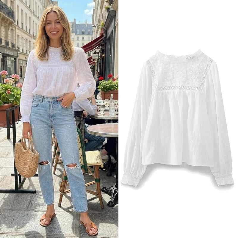 Vintage Embroidered White Blouse
