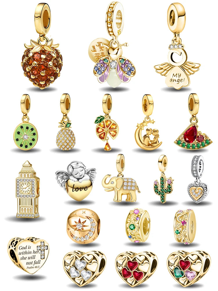 925 Silver Plated Cute Love Heart Firefly Golden Series Charms Bead Diy Bracelet Necklace Making Gift Of High Quality Jewelry