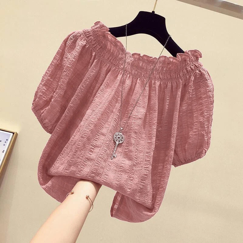Women's Puff Sleeve Casual O-Neck Summer Blouse