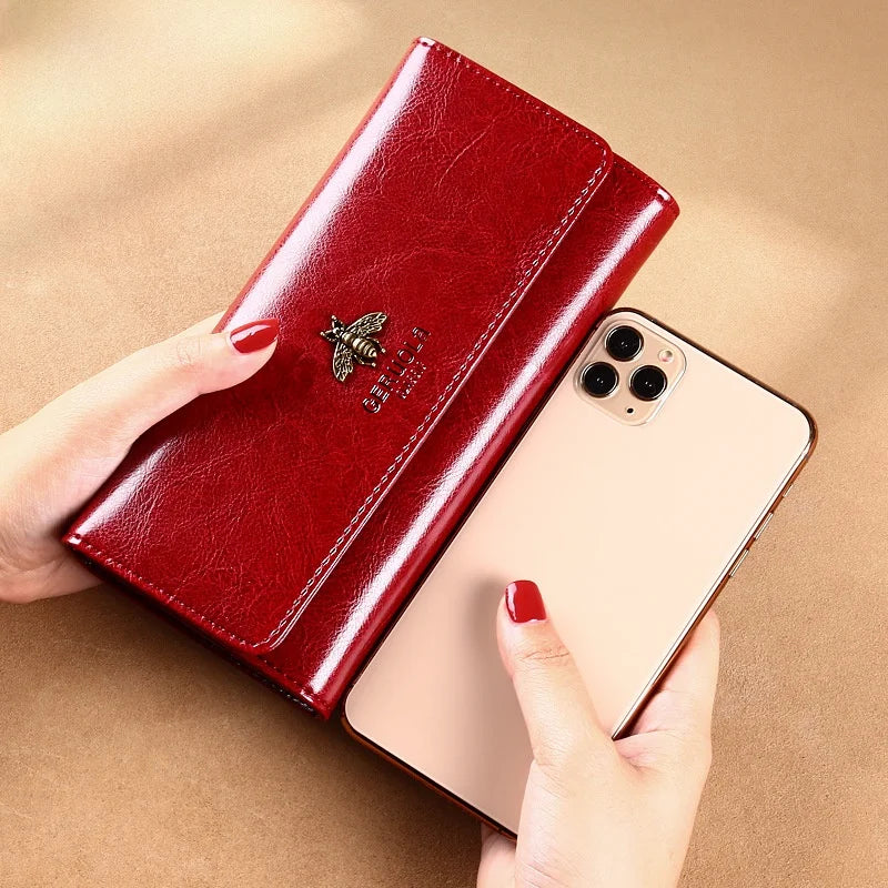 Long Genuine Leather Wallet for Women Multi-Card Holder Handbag Simple Versatile Mobile Phone Bag Inteated Money Clip Handbag