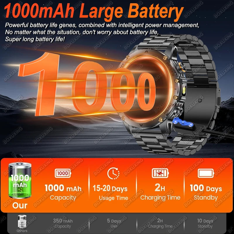 New Military T-Rex 3 Ultra 1000mAh Battery Smart Watch IP68 Waterproof Fitness Track Flashlight Heart Rate Sports Smartwatch Men
