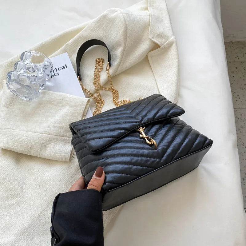 2024 Casual Chain Crossbody Bags For Women Fashion Striped Shoulder Bag Large Capacity Flap Ladies Handbags