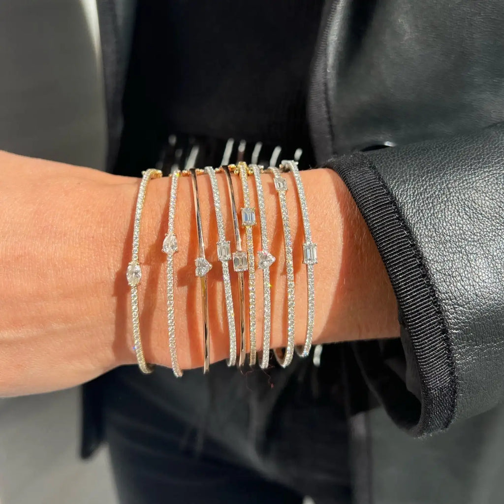 Single Heart Tear Rectangle Marquise Geometric Shaped Cubic Zirconia CZ Bangle Bracelet High Quality