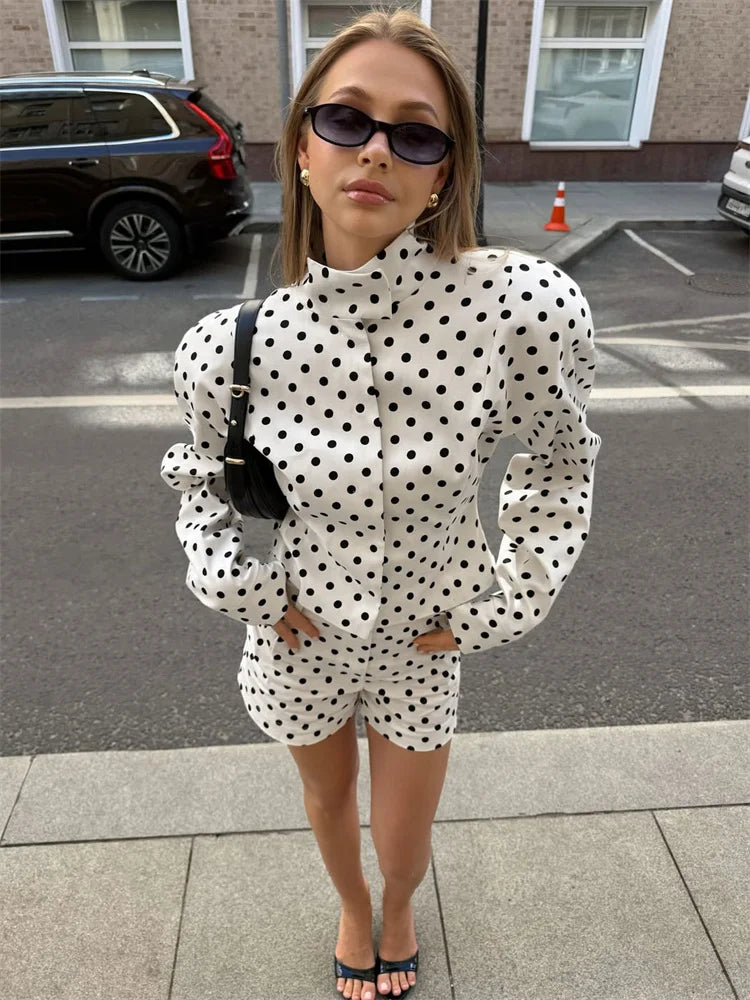 Tossy Fashion Commute 2 Piece-Set Shorts For Women Long Sleeve Patchwork Contrast Shirts Coat And Female Shorts Outfits Summer