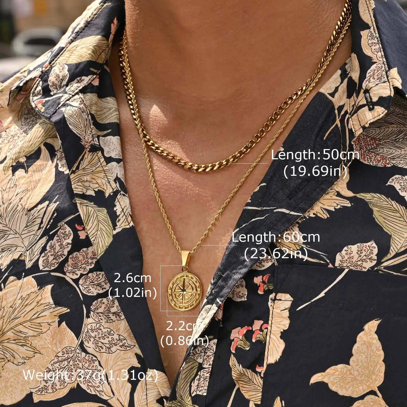 2pcs/set Compass Necklace for Men Boys,Stainless Steel Viking North Star Anchor Medal Round Coin Pendant,Punk Jewelry Gift