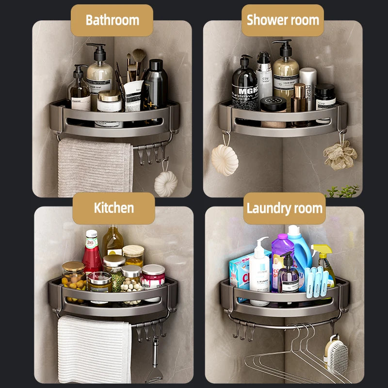 Rust-free Bathroom Corner Shelf Rack – Wall Mounted Non-Drill Shower Storage Organizer