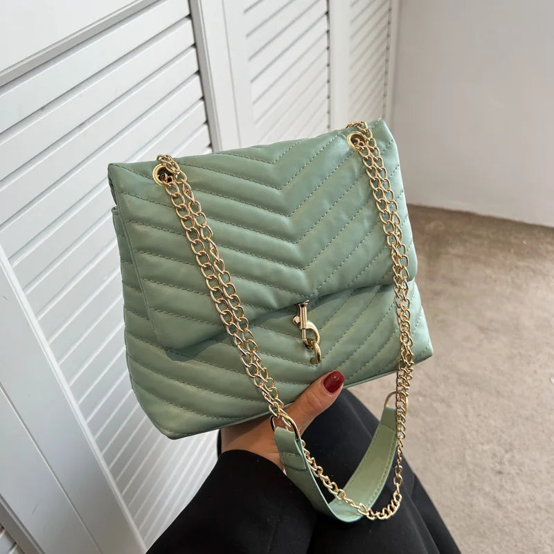 2024 Casual Chain Crossbody Bags For Women Fashion Striped Shoulder Bag Large Capacity Flap Ladies Handbags