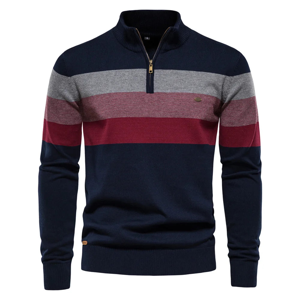 Men Sweaters Knitwear New Autumn Male Half High Collar Color Matching Stripe Sweaters Men Business Casual High quality Pullovers