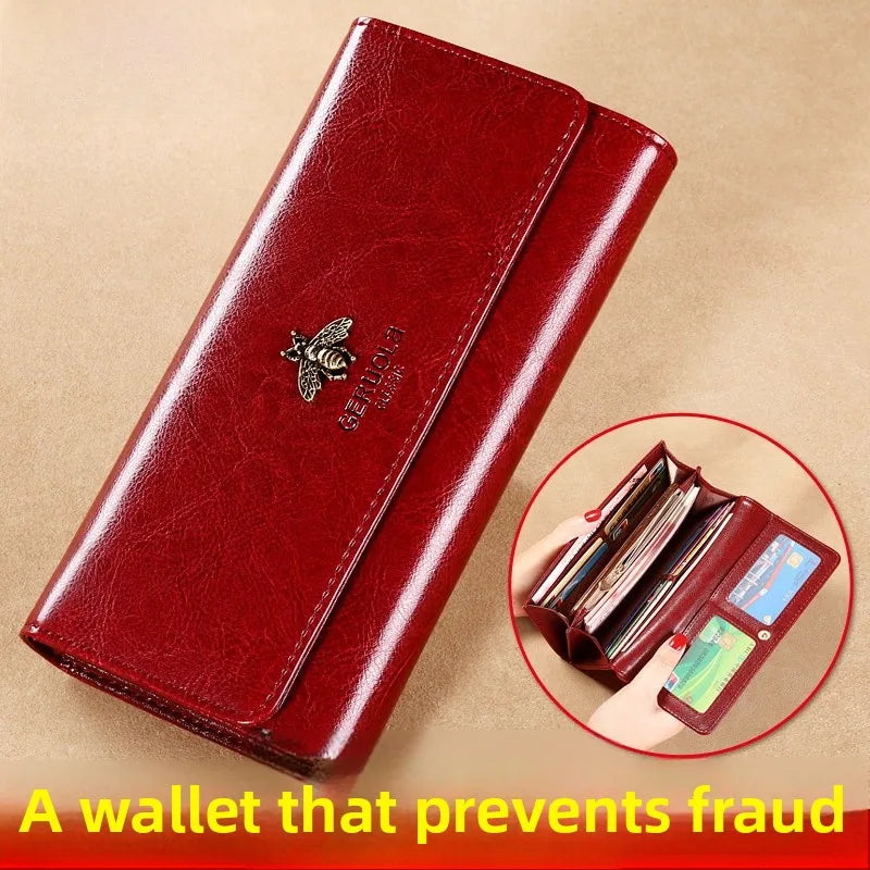 Long Genuine Leather Wallet for Women Multi-Card Holder Handbag Simple Versatile Mobile Phone Bag Inteated Money Clip Handbag