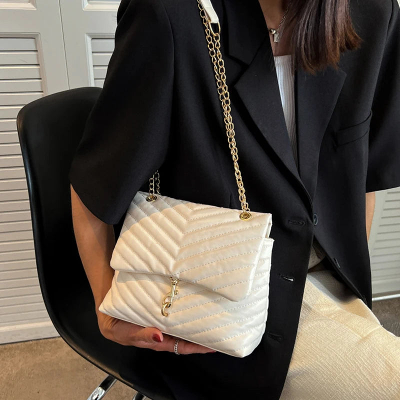 2024 Casual Chain Crossbody Bags For Women Fashion Striped Shoulder Bag Large Capacity Flap Ladies Handbags