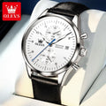 OLEVS casual fashion men's watches Chronograph 30m waterproof Leather strap quartz watch for man luminous genuine wristwatch