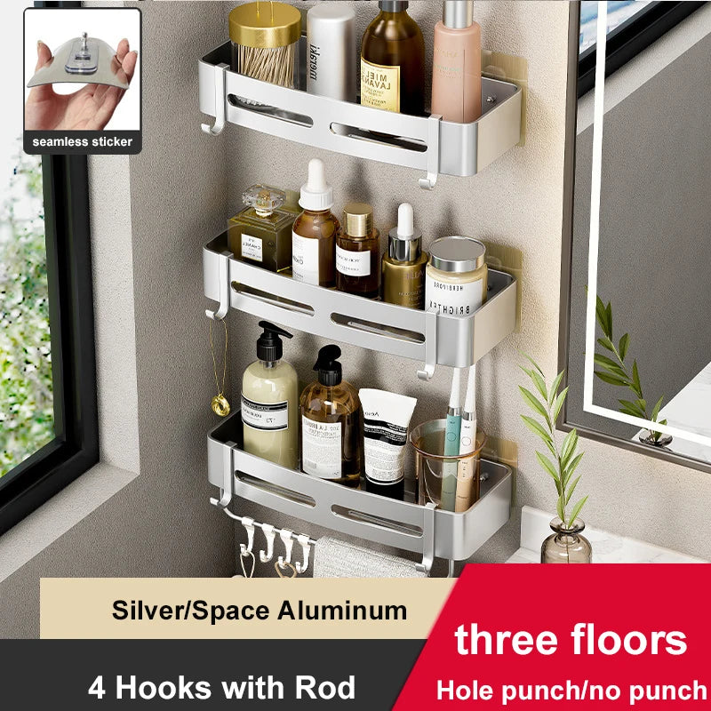 Rust-free Bathroom Corner Shelf Rack – Wall Mounted Non-Drill Shower Storage Organizer