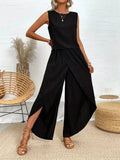 Women's Sleeveless Crewneck Top & Wide Leg Pants Set