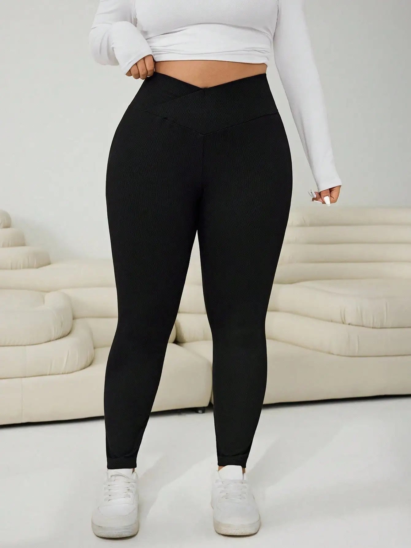 2-Pack Black High-Waisted Asymmetric Leggings for Plus Size Women