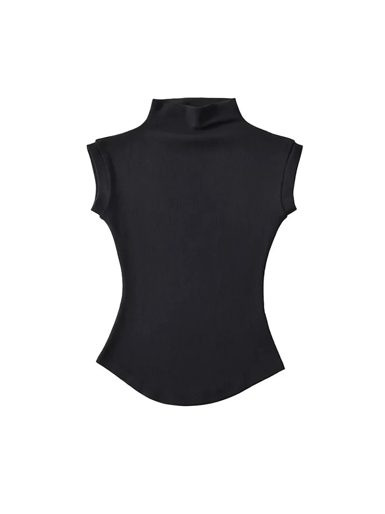 Women's Turtleneck Sleeveless Ribbed Top