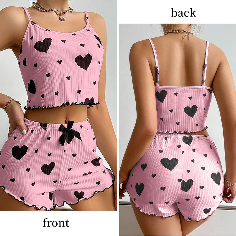 Women's Heart Print Pajama Shorts Set