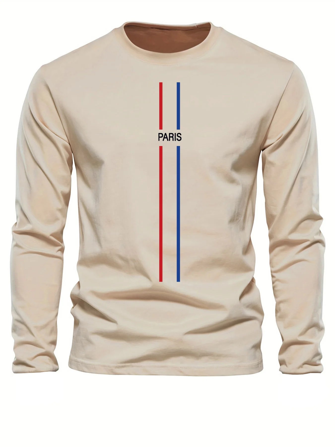 100% pure cotton men's long sleeved round neck loose casual Paris pattern printed spring and autumn versatile T-shirt top