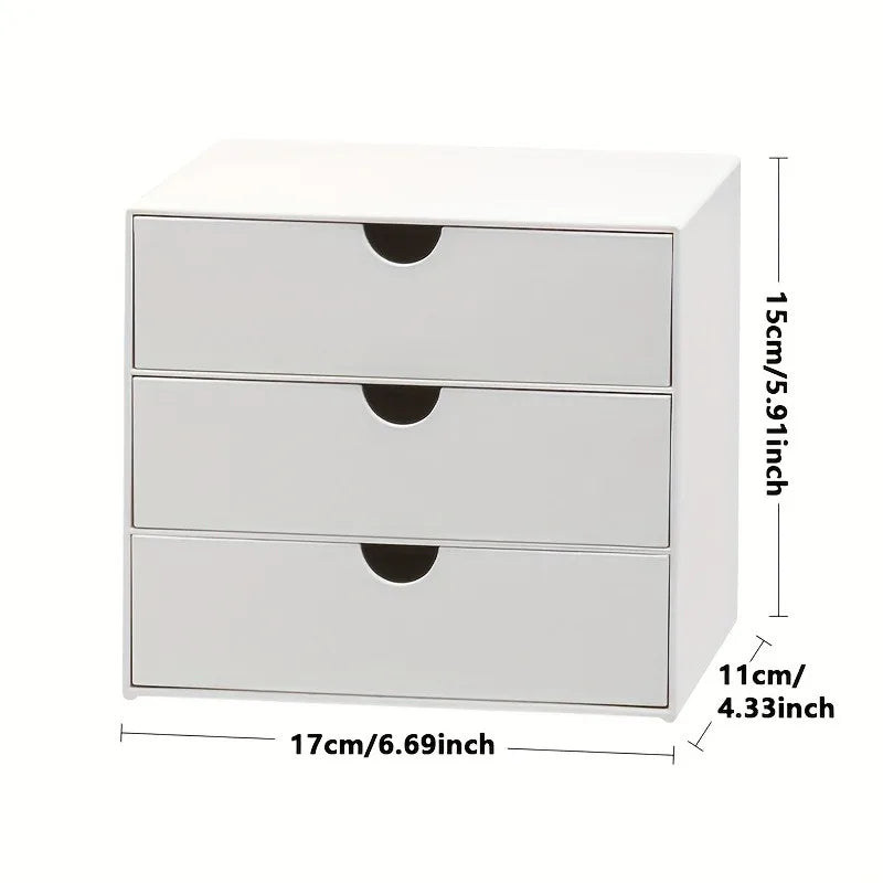 3-Tier Stackable Plastic Storage Box Drawer Rack White Office Home Organizer Multi-Purpose Shelf Desk Organization with Handles