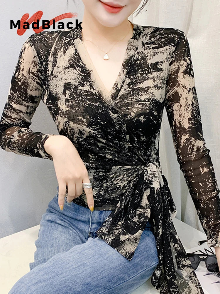 Elegant Lace Wrap V-Neck Top