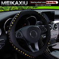 Blingbling New PU Leather Steering Wheel Cover for Women with Artificial Gemstones Car Decorative Item Rimless