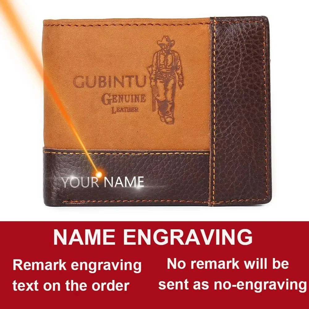 Name Customized Men's Short Wallet Genuine Cow Leather Retro Coin Pocket Card Holder Money Bag High-Quality Male Purse