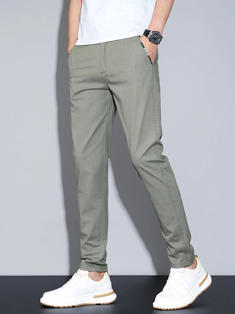 Cotton Thin Men's Business Casual Pants Summer Straight Slim Fit Fashion Stretch Solid Trousers Korean Men's Pants Size 28-38