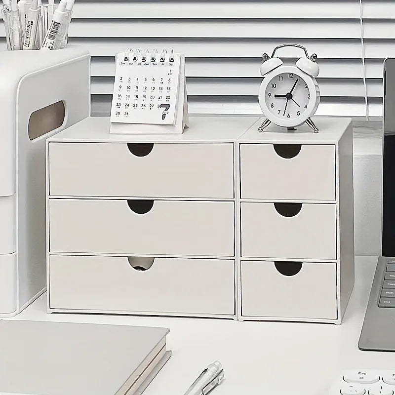 3-Tier Stackable Plastic Storage Box Drawer Rack White Office Home Organizer Multi-Purpose Shelf Desk Organization with Handles