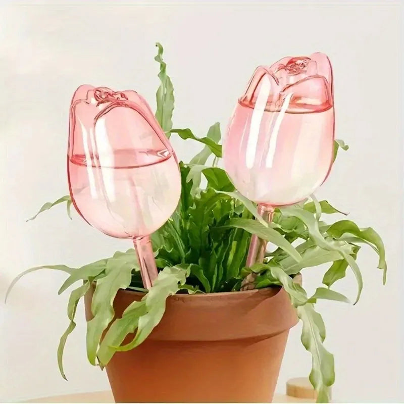 Pink tulip plant watering balls, suitable for indoor and outdoor plants, automatic plant drippers, and automatic watering