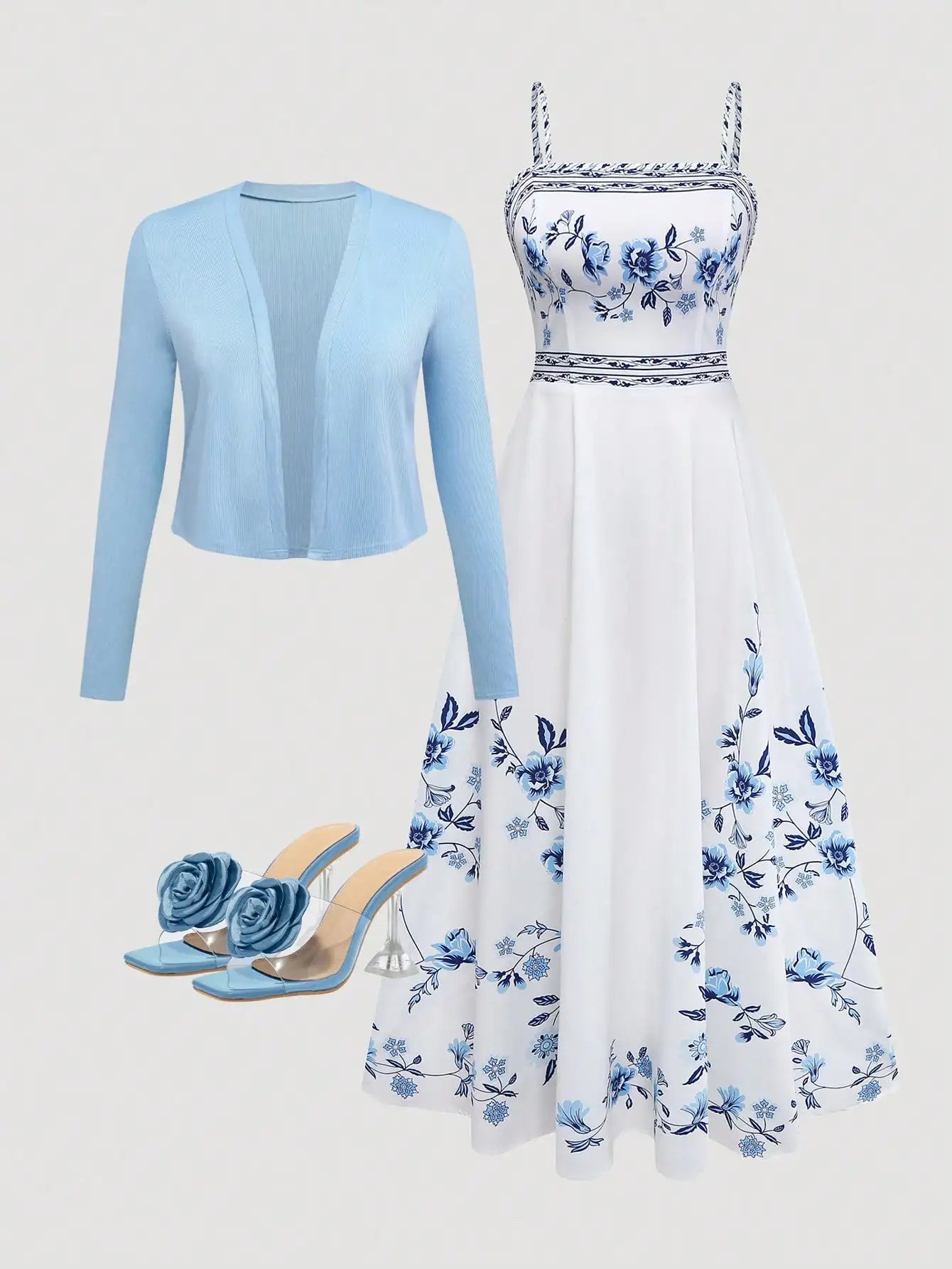 Women's Floral Camisole Dress & Cardigan Set