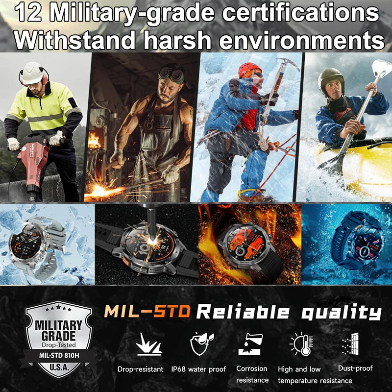 New Military T-Rex 3 Ultra 1000mAh Battery Smart Watch IP68 Waterproof Fitness Track Flashlight Heart Rate Sports Smartwatch Men