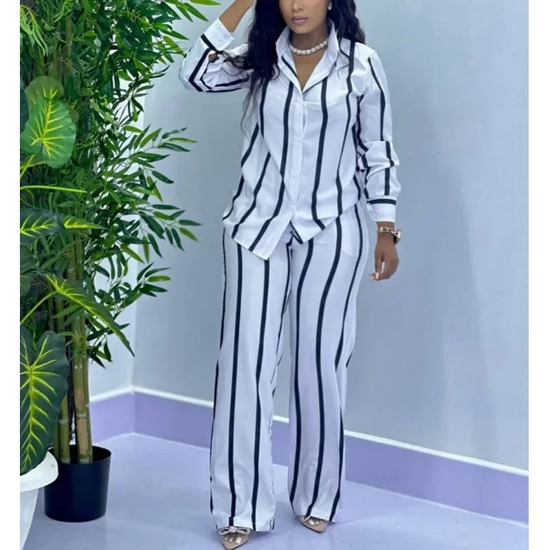 Women's Striped Long Sleeve Two Piece Set