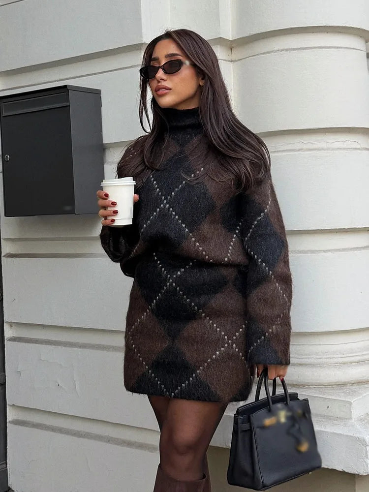 Women's Plaid Knit Sweater Mini Dress