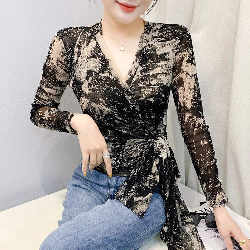 Elegant Lace Wrap V-Neck Top