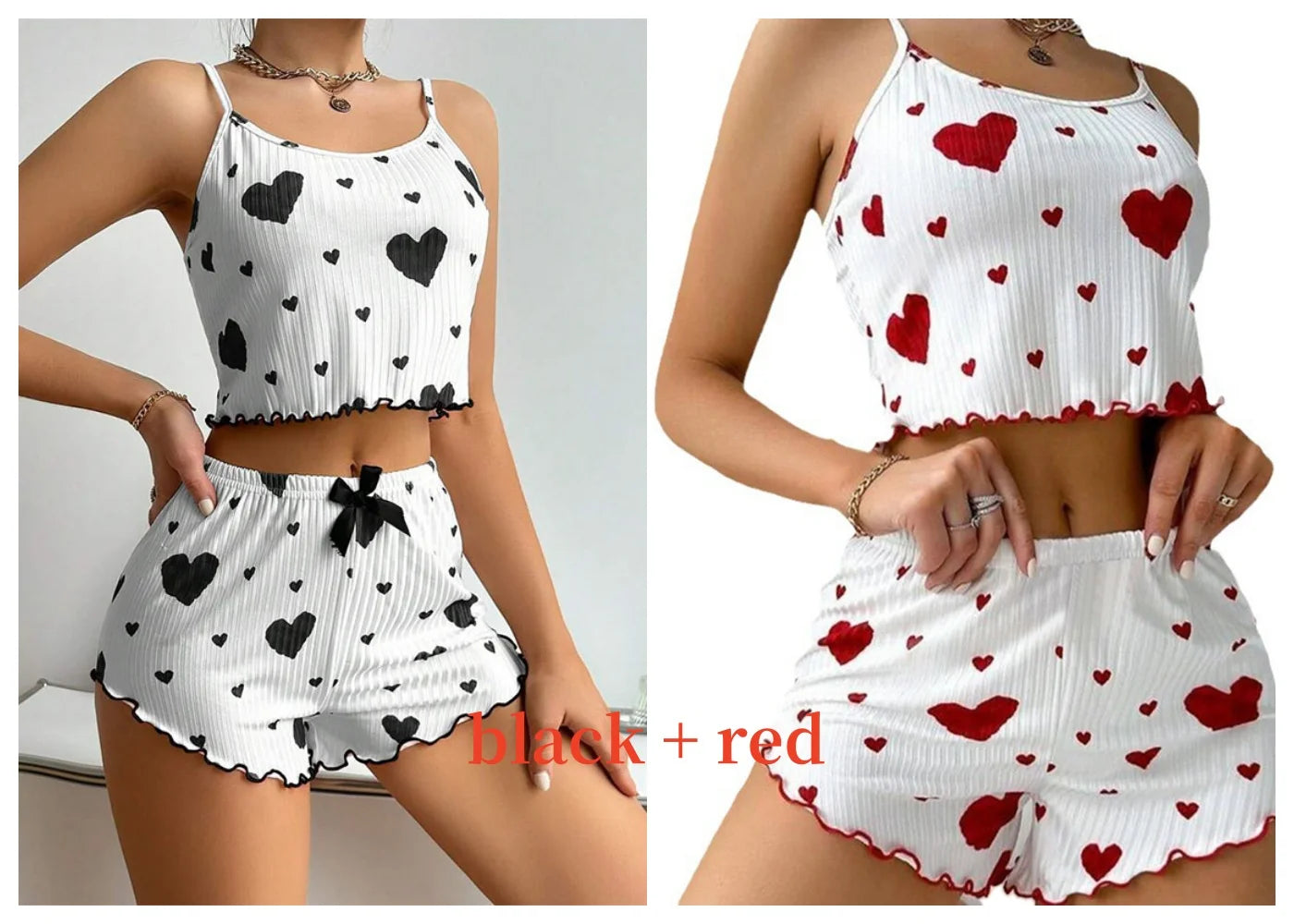 Women's Heart Print Pajama Shorts Set